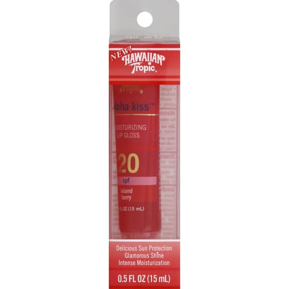 (5) Hawaiian Tropic ALOHA KISS Moisturizing Lip Gloss Island Berry SPF 20 NEW